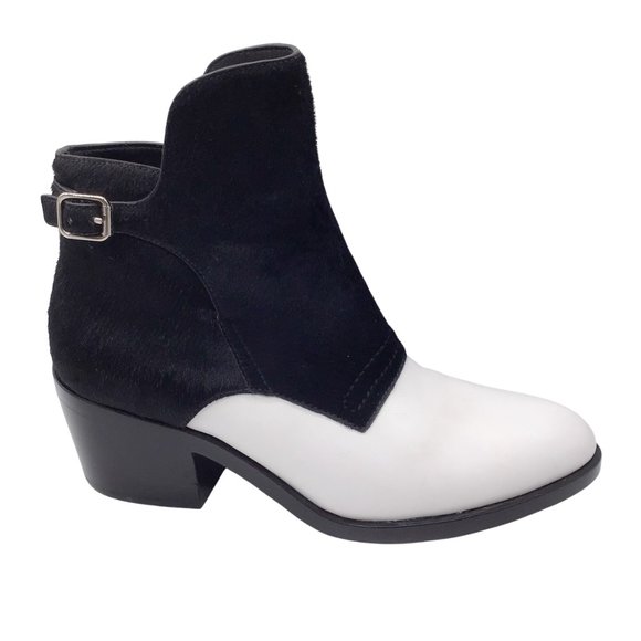 ALEXANDER WANG WHITE / BLACK LEATHER AND CALF HAIR BOOTS - Picture 2 of 7